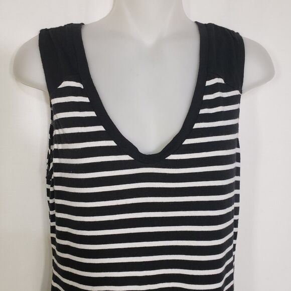 Banana Republic Womens Mini Dress Small Sleeveless Black White Striped V Neck - Picture 3 of 8